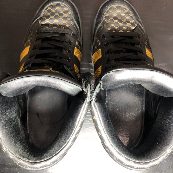 Gucci Dapper Dan GG High Top Men's Sneaker Black Gold Monogram 536839 7 03H US 8 - Picture 8 of 9